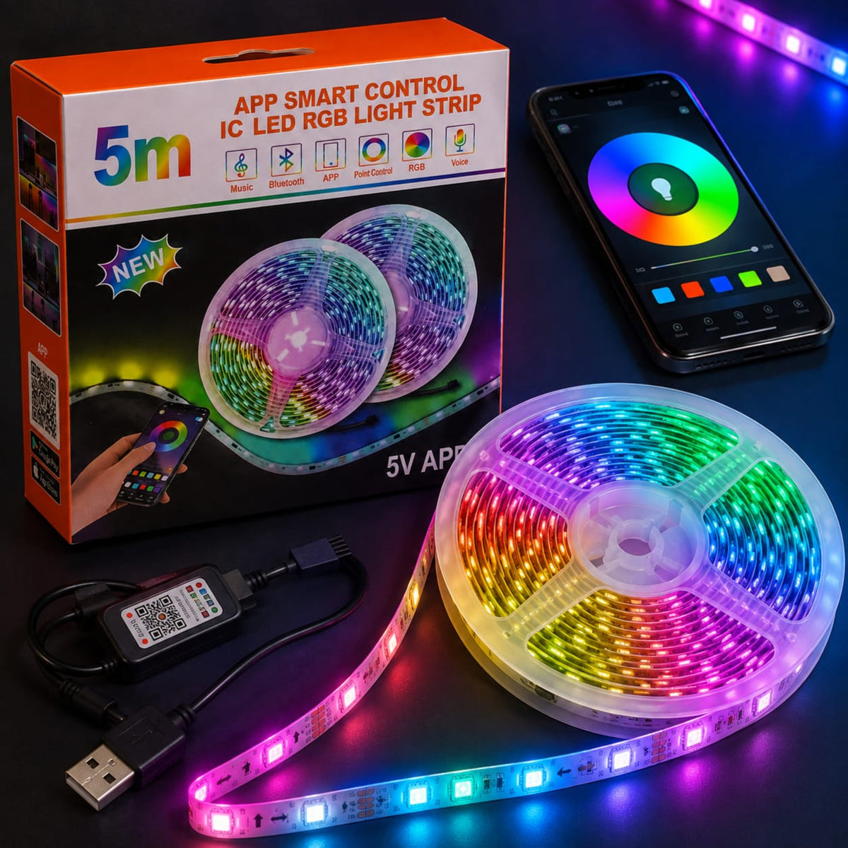 شريط LED RGB ذكي 5 متر - تحكم عبر التطبيق
