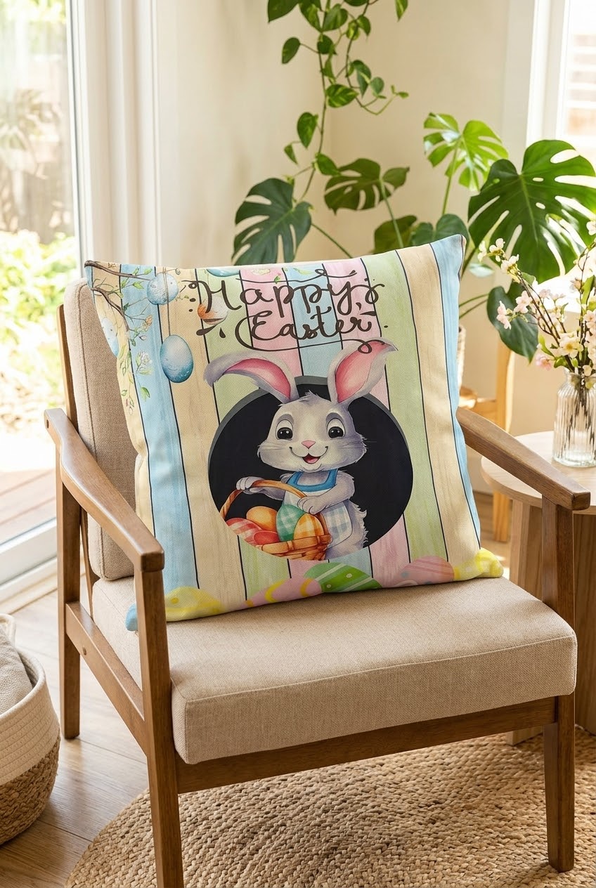 غطاء مخدة Happy Easter - على كرسي