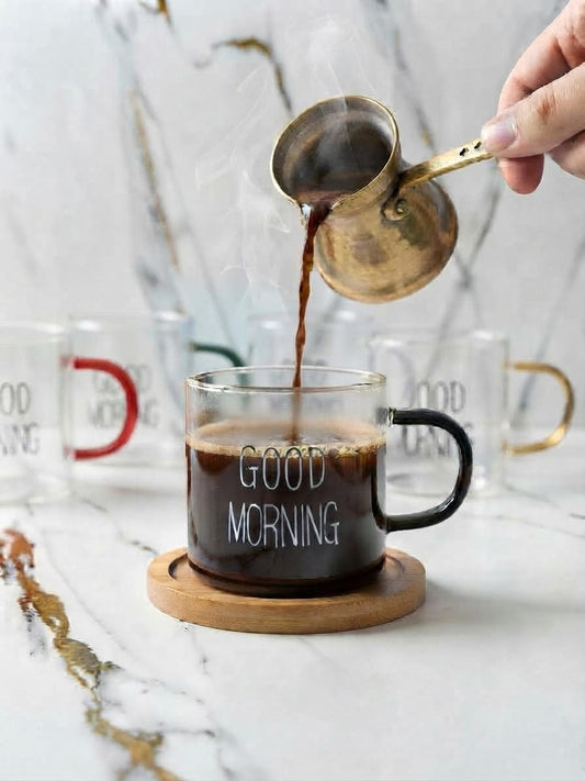 كوب Good Morning الزجاجي مع القهوة